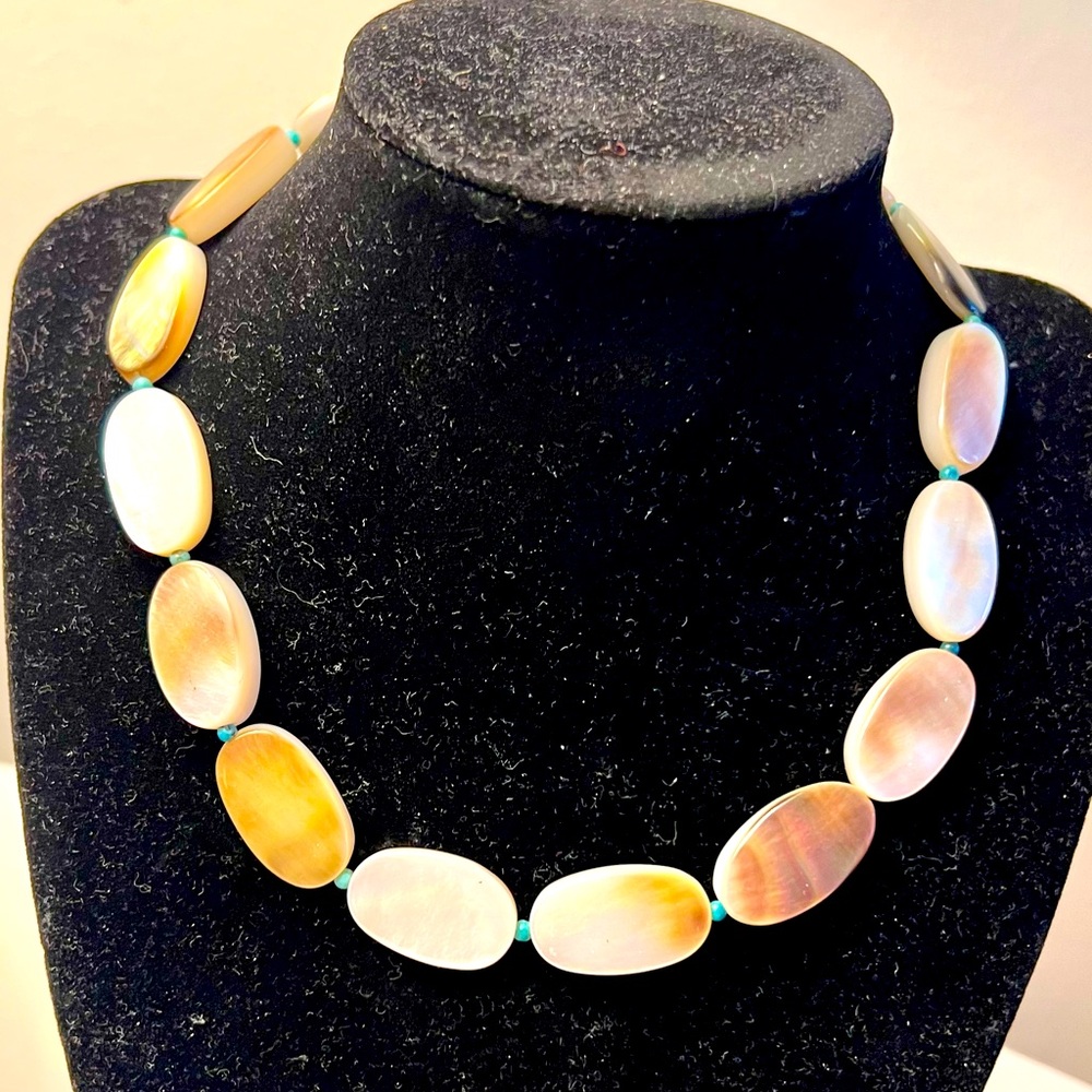 Elegant Mother of Pearl and Turquoise Beaded Necklace
